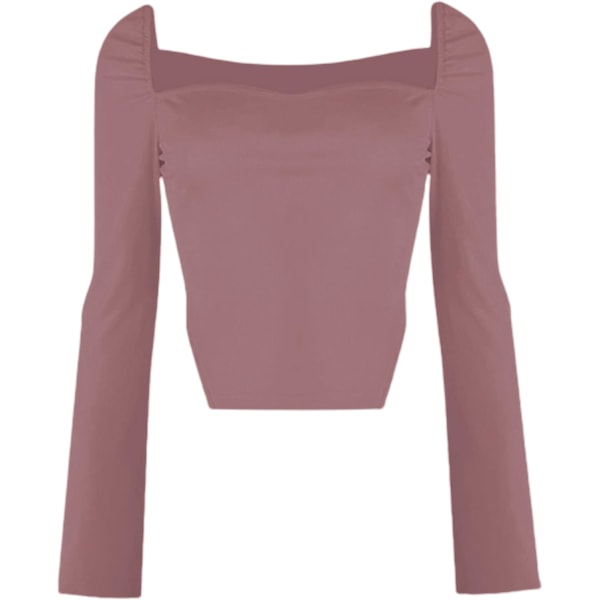 Kvindernes langærmede ribbede strikkede Crop Top Scoop Neck