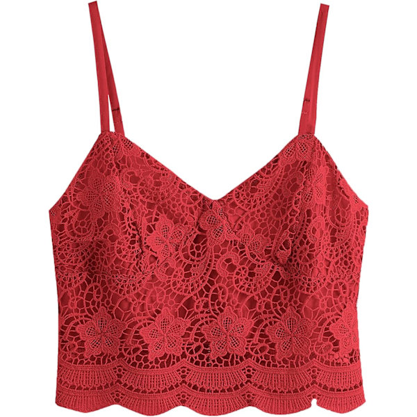 Kvinnors avslappnade spets virkade spaghetti rem dragkedja upp cami crop top camisole