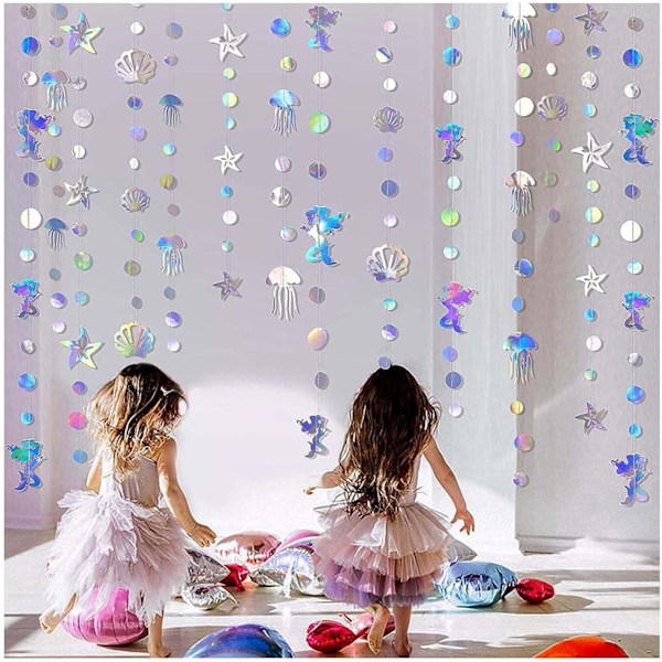 Iridescent Mermaid Party Dekorationer (52Ft) - Ocean Theme Pappersgirlang och Streamers