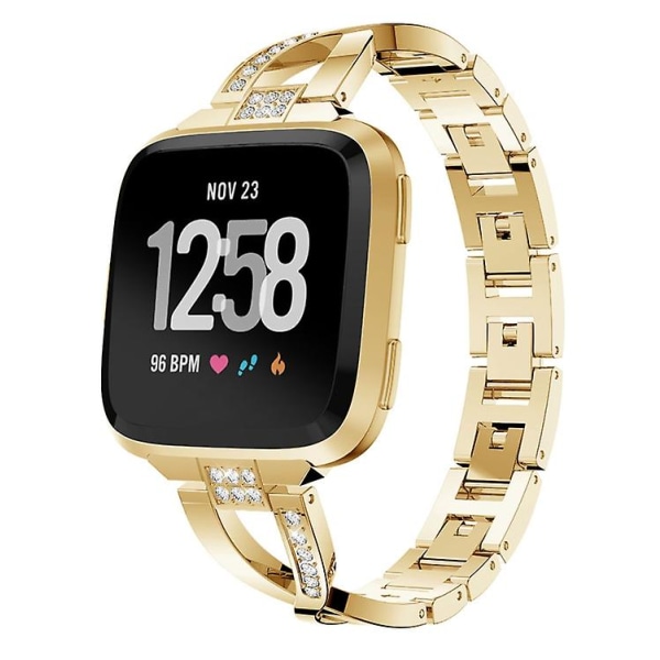 X-formet diamantbesat massivt rustfrit ståls urrem til Fitbit Versa Lite SOM Gold