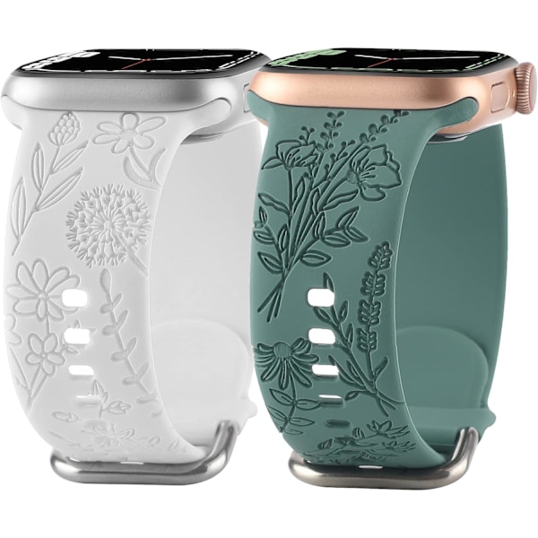 Blomstergravert silikonband som er kompatibelt med Apple Watch