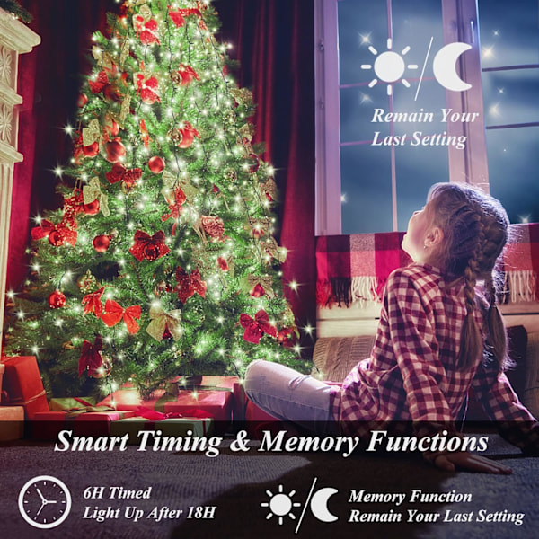 Julelys for tre, 400 LED julelys med minnefunksjon og 8 moduser, 6,6FT x 16 linjer fe lys med fjernkontroll