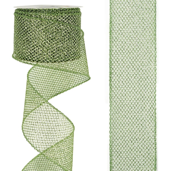 Glitter Mesh Ribbon Grön Web Mesh Wired Ribbon Metallic Mesh Ribbon Sparkling