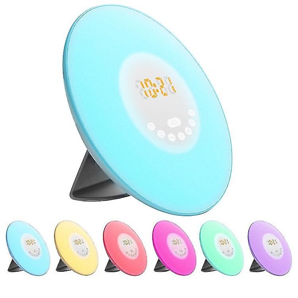 Lyser Alarmur Sengebordslampe Alarmur Led Lys Berøring Kontrol Solopgang, Solnedgang, Snooze, 6 Naturlyde, 7 Farver