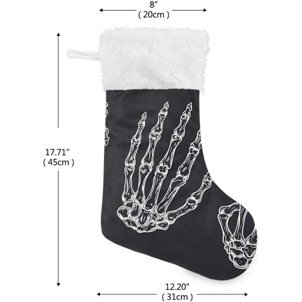 Julklapp, Personliga Julklappsstrumpor 2-pack Skalle Roliga Skelett Hand Svart 18 tum Julstrumpor Hängande Ornament Kamin