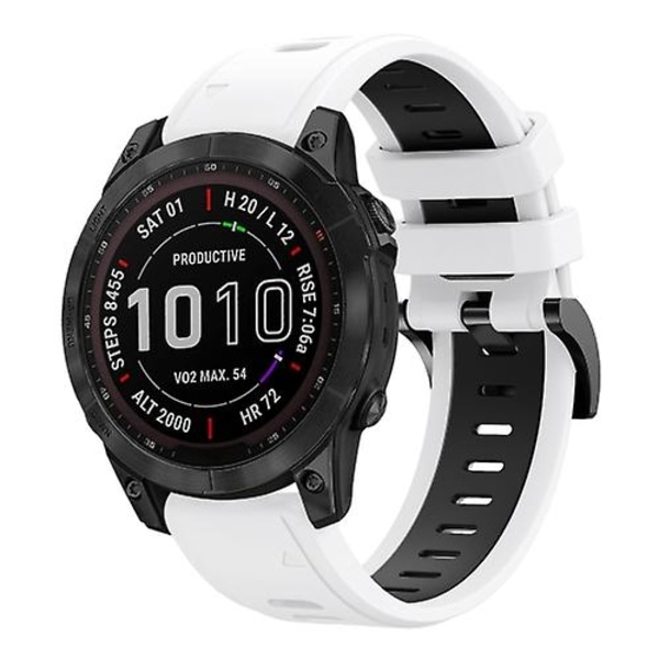 Til Garmin Fenix 7 Sapphire Solar 22mm To-farvet Sports Silikonurrem ECP White-Black