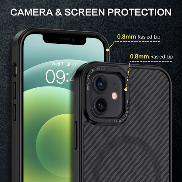 Hiilikuitu iPhone 12/12 Pro Ohut Sileä Iskunkestävä Kotelo MagSafella, Musta Musta