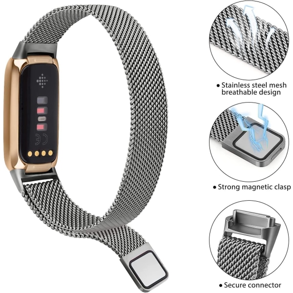 Stainless Steel Mesh Loop Adjustable Wristband Replacement Strap For Fitbit Luxe/luxe Special Edition Fitness Tracker Women Men Space Gray