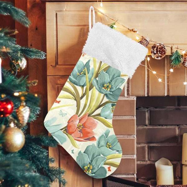 Julklapp, personliga julklappsstrumpor 2-pack Blomma Krokus 45,7 cm Julstrumpor Hängande Ornament Eldstad för träddekoration 17.7