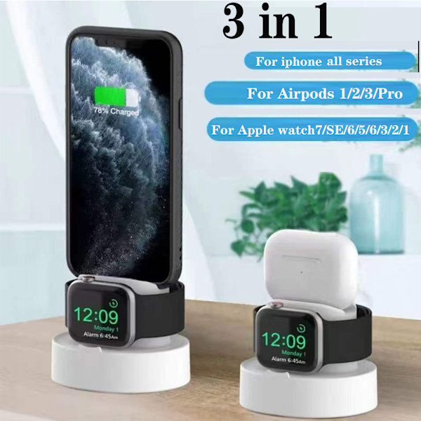 Lader for Apple Watch Stand Airpods 2-i-1