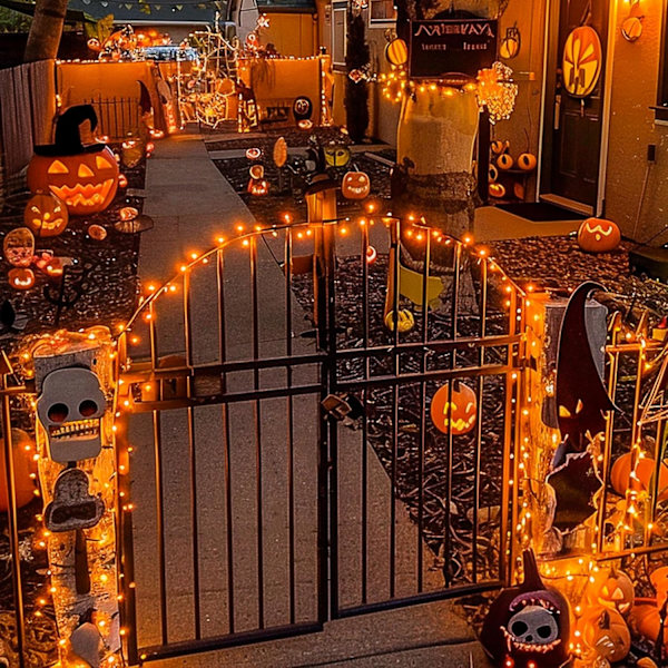 500 LED Halloween-lys utendørs, 163FT 8 moduser oransje julelys innendørs klar ledning, utendørs vanntett oransje høstlys plugg inn for rom
