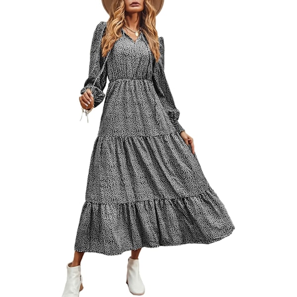 Kvinders efterårs lange ærmer kjoler empire talje V-hals Boho blomsterprint lagdelt