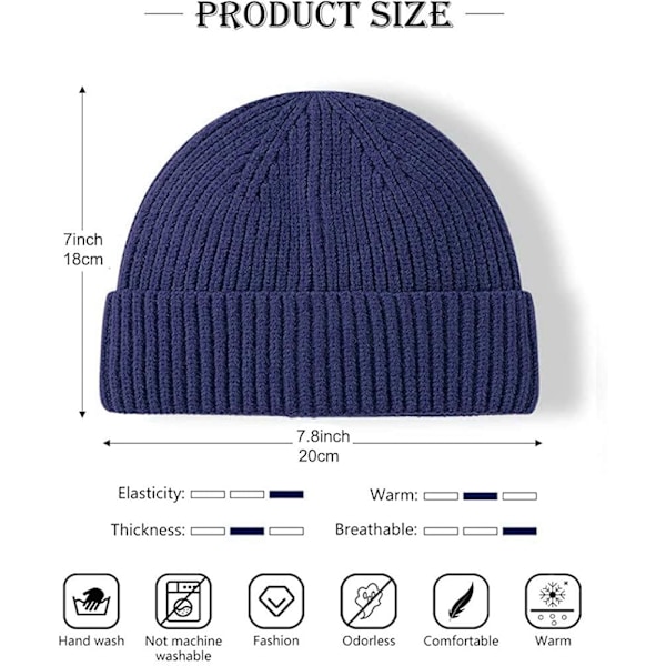 Beanie Watch Hat Rull opp kanten. Vinter varm strikket lue Fisker Unisex