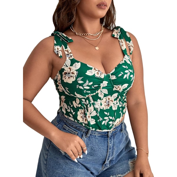 Plus Size Blomstermønstret Tie-Shoulder Bustier Korset Crop Cami Tank Top til kvinder