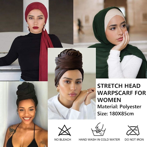 4 delar Stretch Jersey Turban Huvud Wrap Stretchy Knit