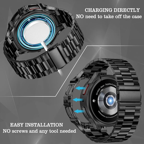 Rustfrit stålkasse og -remme kompatibel med Galaxy Watch 5 Pro-rem 45mm (2022), justerbar metalbeskytter robust cover-rem til Watch 5