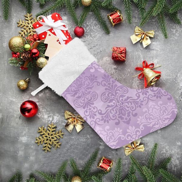 Julklapp, personliga julklappsstrumpor set om 2 lila damaskblommor 45,7 cm julstrumpor hängande ornament spis för träddekoration