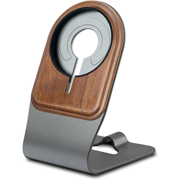 Naturlig trestativ for Apple MagSafe-lader, ekte valnøtttre-feste for MagSafe-lader kompatibel med iPhone 16/15/14/13/12-serien, grå