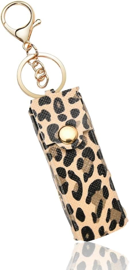 JamY Home Læbestift Gloss Etui Nøglering Chapstick Nøglering Holder til Kvinder Læbestift Organizer til Pung Leopard