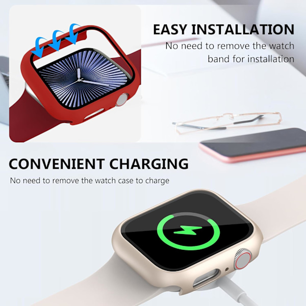 28 kpl Kotelo Apple Watch Series 10 42mm:lle karkaistulla lasisella näytönsuojalla, erittäin ohut iskunkestävä kova PC-suojakuori, kokonaisvaltainen reunavahvike