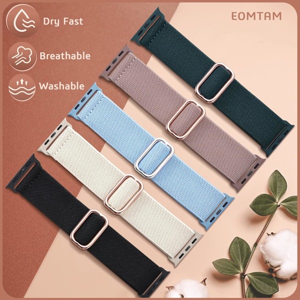 5-pak elastisk nylon kompatibel med Apple Watch Band 38 mm