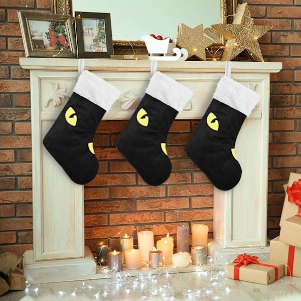 Julstrumpa, Personliga Julstrumpor 2-pack Roliga Kattungeögon Svart 45,7 cm Julstrumpor Hängande Ornament Eldstad för Träd