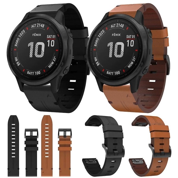 För Garmin Fenix 6s Pro 20mm Läder Stål Spänne Klockarmband YEP Black