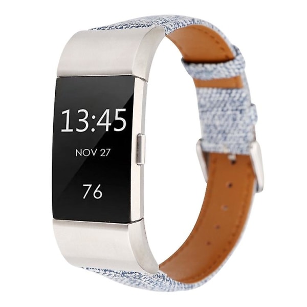 For Fitbit Charge 2 Cowboy Texture Læder Rem LFM Light Blue