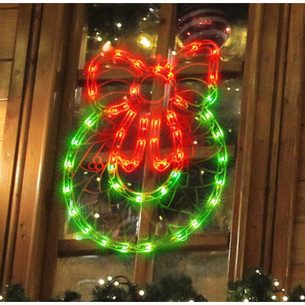 18\" 50 Lighted Wreath with Bow Christmas Light, Window Sculpture Decoration