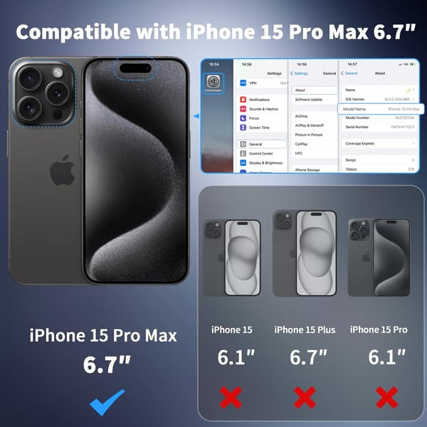 Magnetisk etui til iPhone 15 Pro Max 2023 (6,7 tommer) - MagSafe-kompatibel, stødsikker, sort