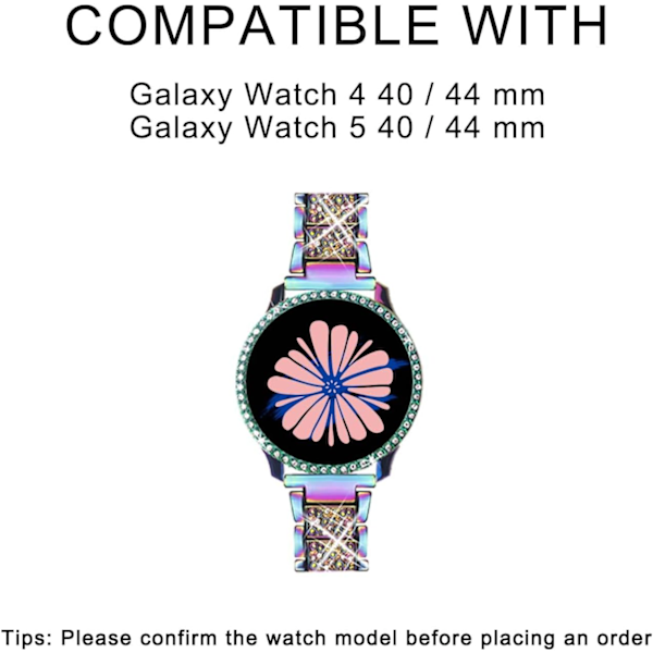 Kompatibel med Galaxy Watch FE 2024 40mm/Galaxy Watch 5 Band 40mm 44mm/ Galaxy Watch 4 Band 40mm 44mm med beskyttende deksel, 20mm Bling