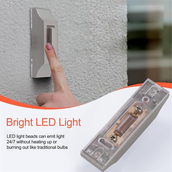 LED-belyst kablet ringeklokkeknapp, veggmontert, rustbestandig sinklegering, solid