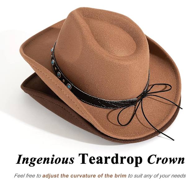 Cowboy Cowgirl Hat for Menn & Kvinner Western Style Outdoor Filt Hat med Belte