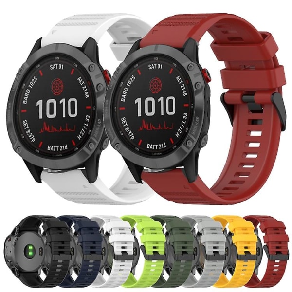 Til Garmin Fenix ​​6 Pro Gps 22mm horisontal tekstur silikone urbånd med fjernelsesværktøj KJV Yellow