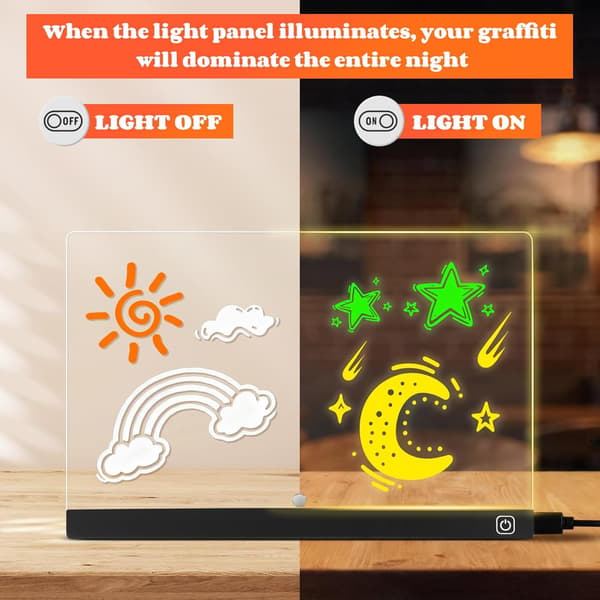 wxsp LED ritbräda för barn, transparent, akrylritbräda med 7 omkopplingsbara pennor, 30 x 20