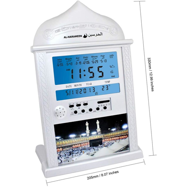 Azan-kalender Azan-klocka Muslim böneväggklocka Alarm med LCD-display Heminredning, Moské Digital Azan-klocka, Led böne klocka (Ingen Baery) Vit