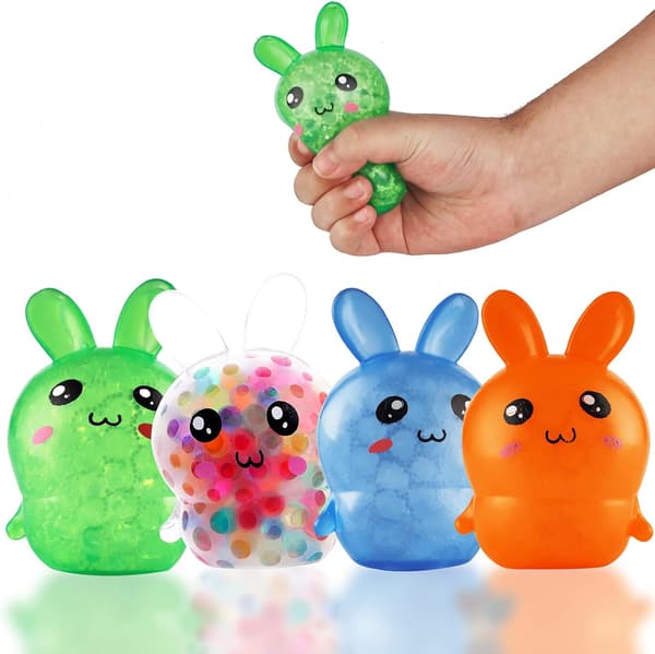 Påskekurvfyld, 4-pak Squishy påskehare-stressbolde til voksne, påskekurvfyld, påskelegetøj stresslindrende fidget-bolde, påske