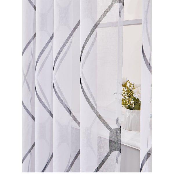 Kirjailtu ruudullinen valkoinen tylliverho, Damask-kuvioitu tankokuja tylli puoliverhot, 2 kpl, 140 cm L x 259 cm P, Harmaa