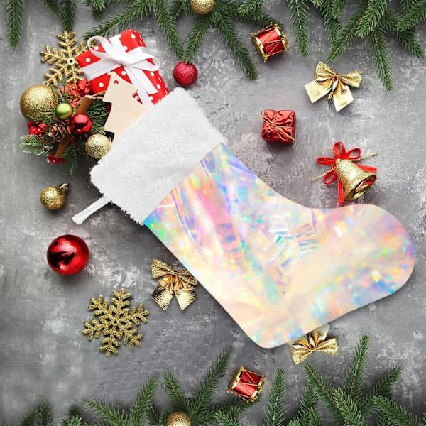 Julklapp, Personliga Julklappsstrumpor 2-pack Holografisk Swirl Regnbåge Modern 45,7 cm Julstrumpor Hängande Ornament Kam