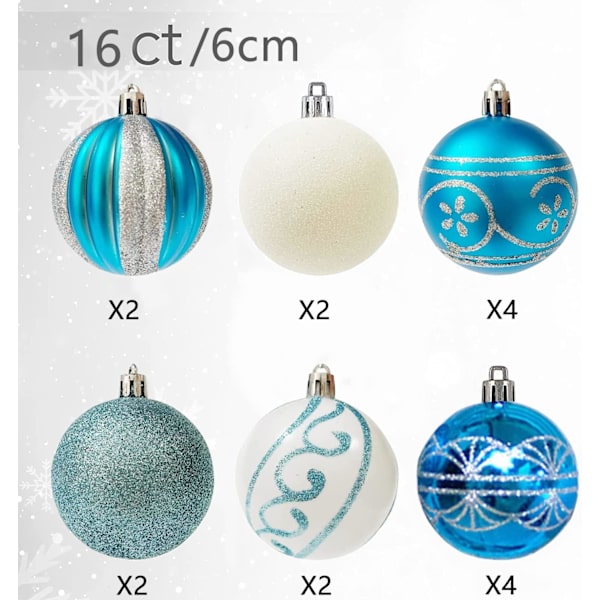 16 stk. 2,36u201d/60mm Julekugler Ornamenter Sæt Uknuseligt Plastik