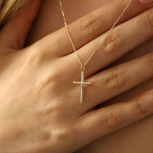 14K Gullbelagt Kors Halskjede - Lagdelt Sideveis Korsanheng - Elegant Motesmykke Gave til Kvinner