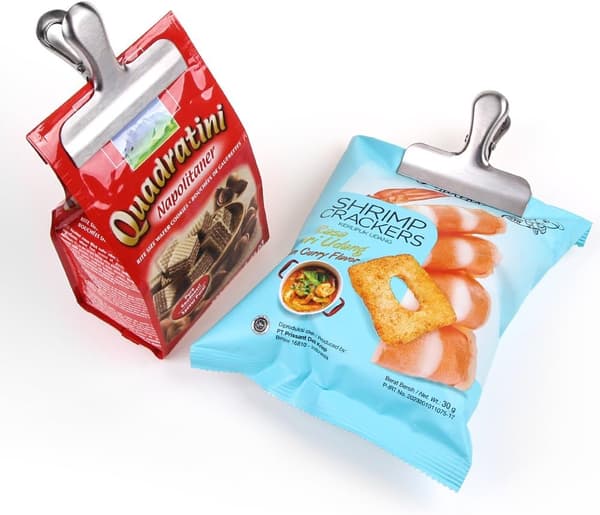 Chipsklämmor och kraftiga matpåsklämmor i rostfritt stål, 8-pack - Stora och hållbara med 3 tums bredd, perfekta för lufttäta förseglingar