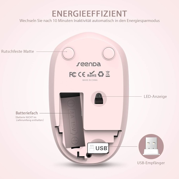 Silent 2.4 trådløs mus med USB-modtager, 1600 dpi