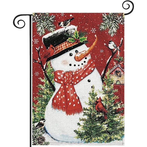 Winter Christmas Garden Flagga - Snowman & Cardinal Decor