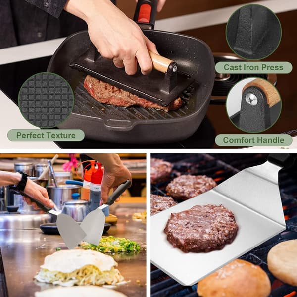 35 STK. Stegeplade Tilbehørssæt, Flad Top Grill Tilbehørssæt til Blackstone og Camp Chef, Grillspatelsæt med Forstørrede Spatler, Basting Cover,