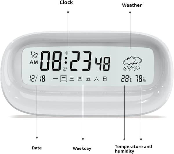 wxsp 1 Styck Elektronisk Väckarklocka Pärlvit Stor Skärm Kalender Tyst Väckarklocka Transparent Design Digital Klocka Sovrum Studentväckning