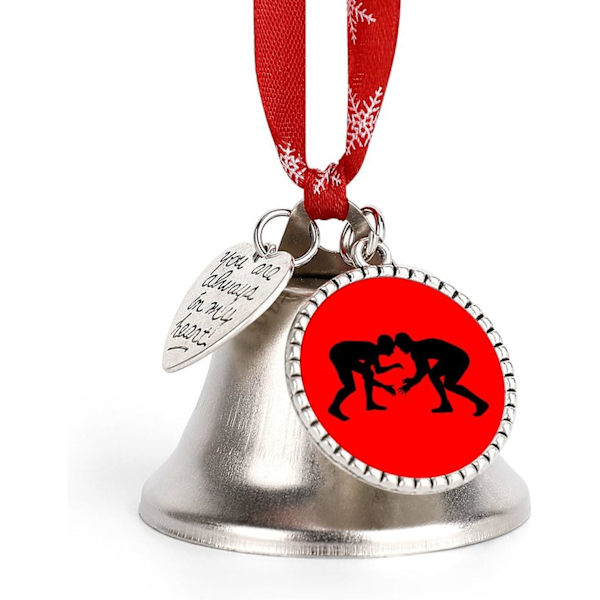 Brottning Brottarna Silver Bell Ornament Julgrans Klockor med Röd Lanyard Metall Xmas Hängande Dekorationer för Semesterfest Kärleksklocka