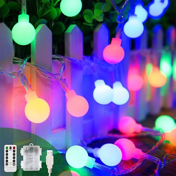Batteridrevet USB 2 i 1 lyslenke - 40ft 100 LED globe lyslenke med timer og minnefunksjon og 8 moduser lyslenke for jul