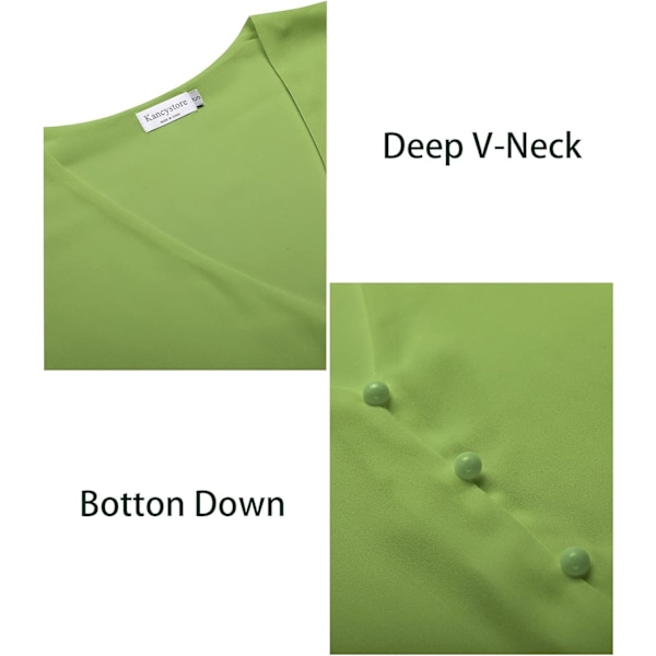 Kvinners Knappet Ned V-Hals Sløyfe Knute Front Topper 3/4 Erme Chiffon Casual Bluse