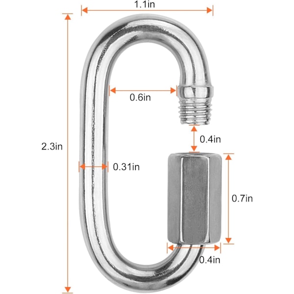 16-pak hurtigkobling, rustfrit stål oval låsekarabinhage, heavy duty